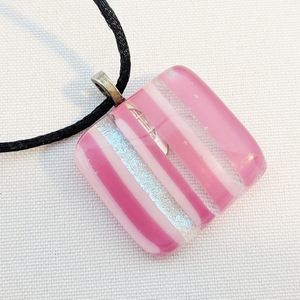 Pink Striped Hand Blown Glass Pendant Necklace